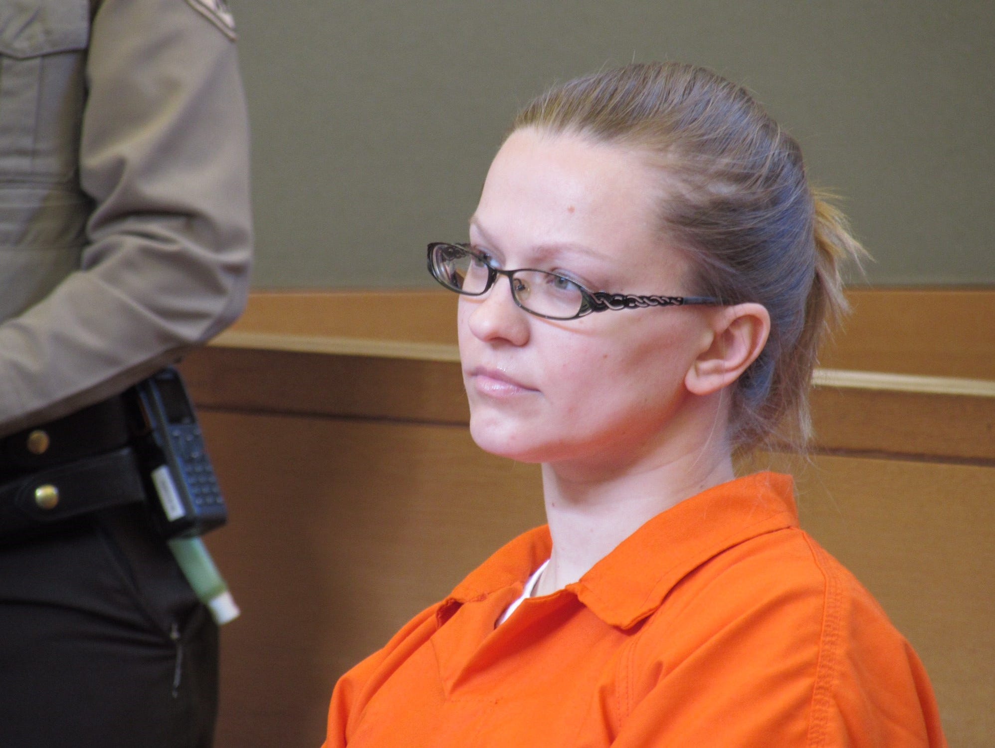 Angelika Graswald listens during a pre-trial hearing in Orange County Court in Goshen on March 13, 2017.