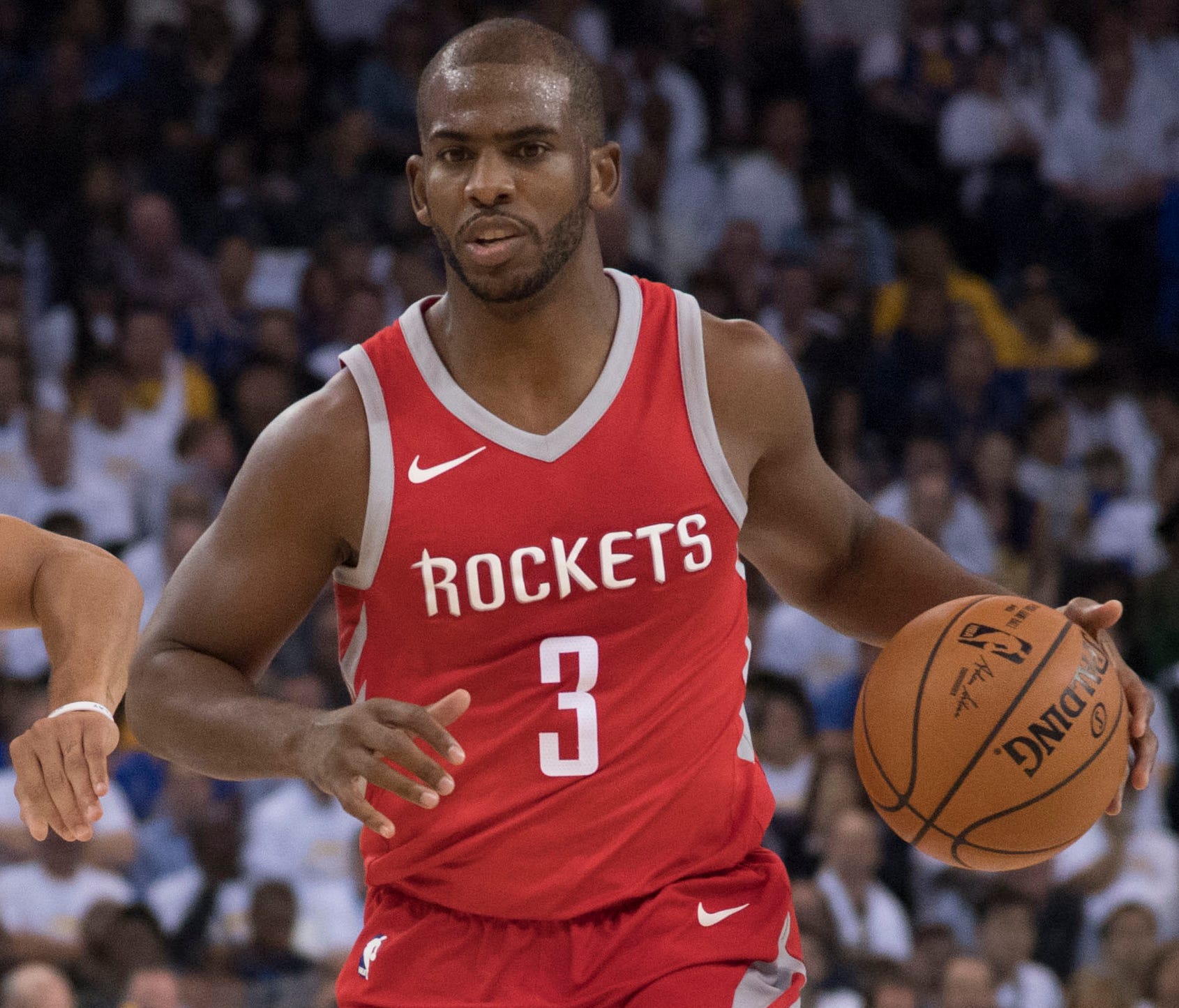 Houston Rockets guard Chris Paul dribbles the against Golden State Warriors.
