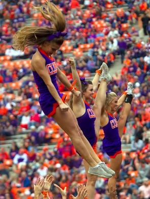 Clemson Tigers cheerleaders during the fourth quarter