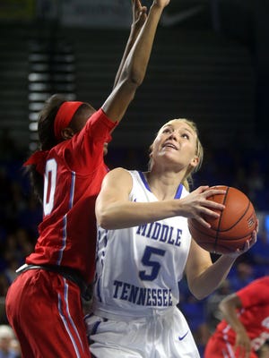MTSU's Abbey Sissom (5) will look to have another double-digit performance following a 15-point outing against Ole Miss.