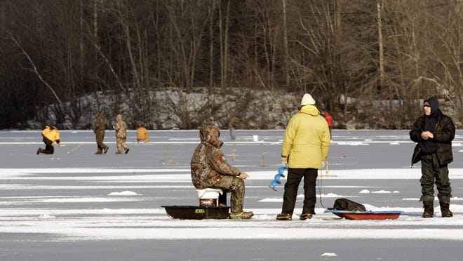 In this file photo, ice fishermen flock to the Muscoot Reservoir in Goldens Bridge to enjoy an afternoon of fishing.