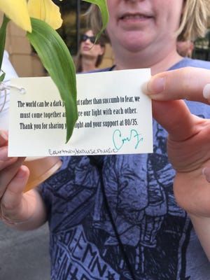Courtney Krause delivered flowers with a message during her 80/35 set Friday afternoon.