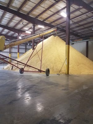 Grain stored in the main storage room at Heartland Crush.