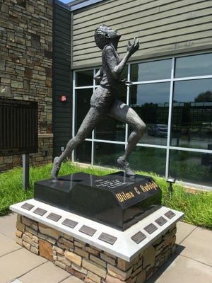 The Wilma Rudolph statue at the event center named in her honor at Liberty Park. The statue was created by Howard Brown.