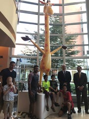 Once located at the Toys R Us headquarters in Wayne, New Jersey, the 16-foot tall, 550-pound fiberglass statue of Geoffrey the Giraffe has found a new home at Bristol-Myers Squibb Children��s Hospital in New Brunswick.
