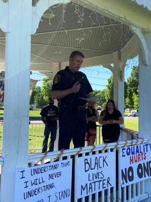 Winchendon Police Chief David Walsh speaks at the Black Lives Matter rally at GAR Park in Winchendon on Tuesday, June 16.