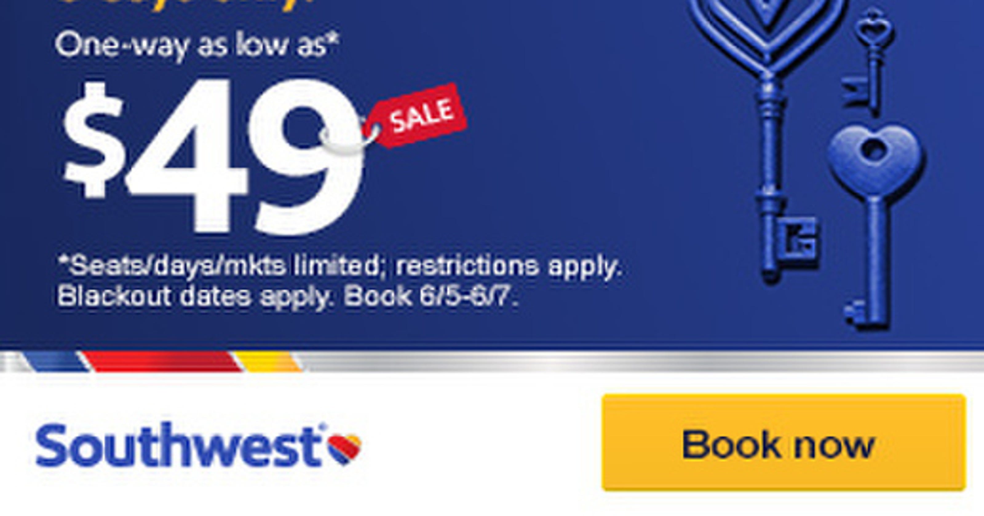 Southwest Airlines offers Detroit flights from 49