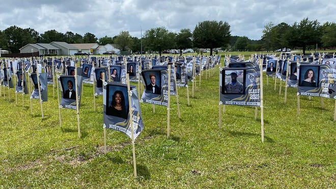 Yard signs celebrating Northside High School's senior class were on display in the front lawn of the school for several days prior to Thursday graduation ceremony held virtually due to COVID-19 impacts. An on campus presentation of diplomas will be held by appointment beginning June 15.