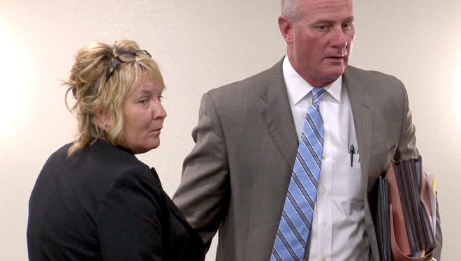 Toni A. Marletta is shown with her attorney Peter O'Mara after her arraignment before Superior Court Judge Ronald L. Reisner at the Monmouth County Courthouse Monday, June 20, 2016.  She is charged with leaving the scene of a fatal accident and child endangerment in a hit-and-run accident in Middletown last year that killed Marissa Procopio, 15, of Atlantic Highlands.