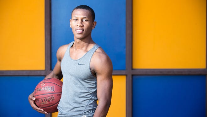 Phoenix College point guard Brandon Brown, pictured on Tuesday, Dec. 23, 2014.
