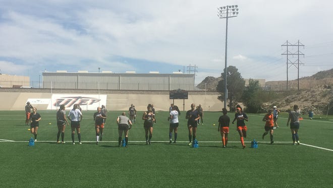 The UTEP women's soccer team lined up for sprints during their first day of practice for the 2017 season.