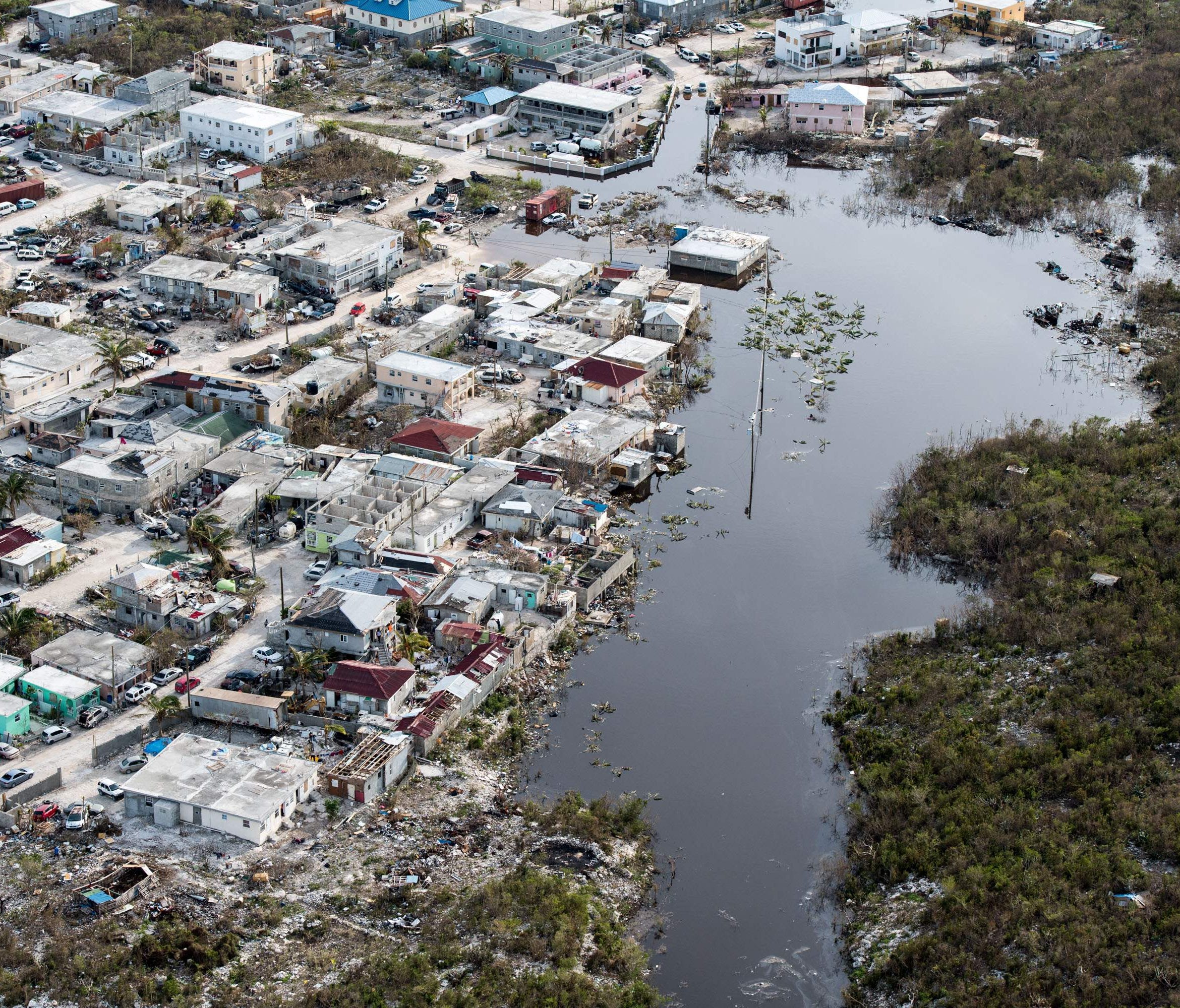 Flooded area on the island of Providenciales in  the Turks and Caicos archipelago after it was hit by Hurricane Irma on Sept. 11, 2017. r
