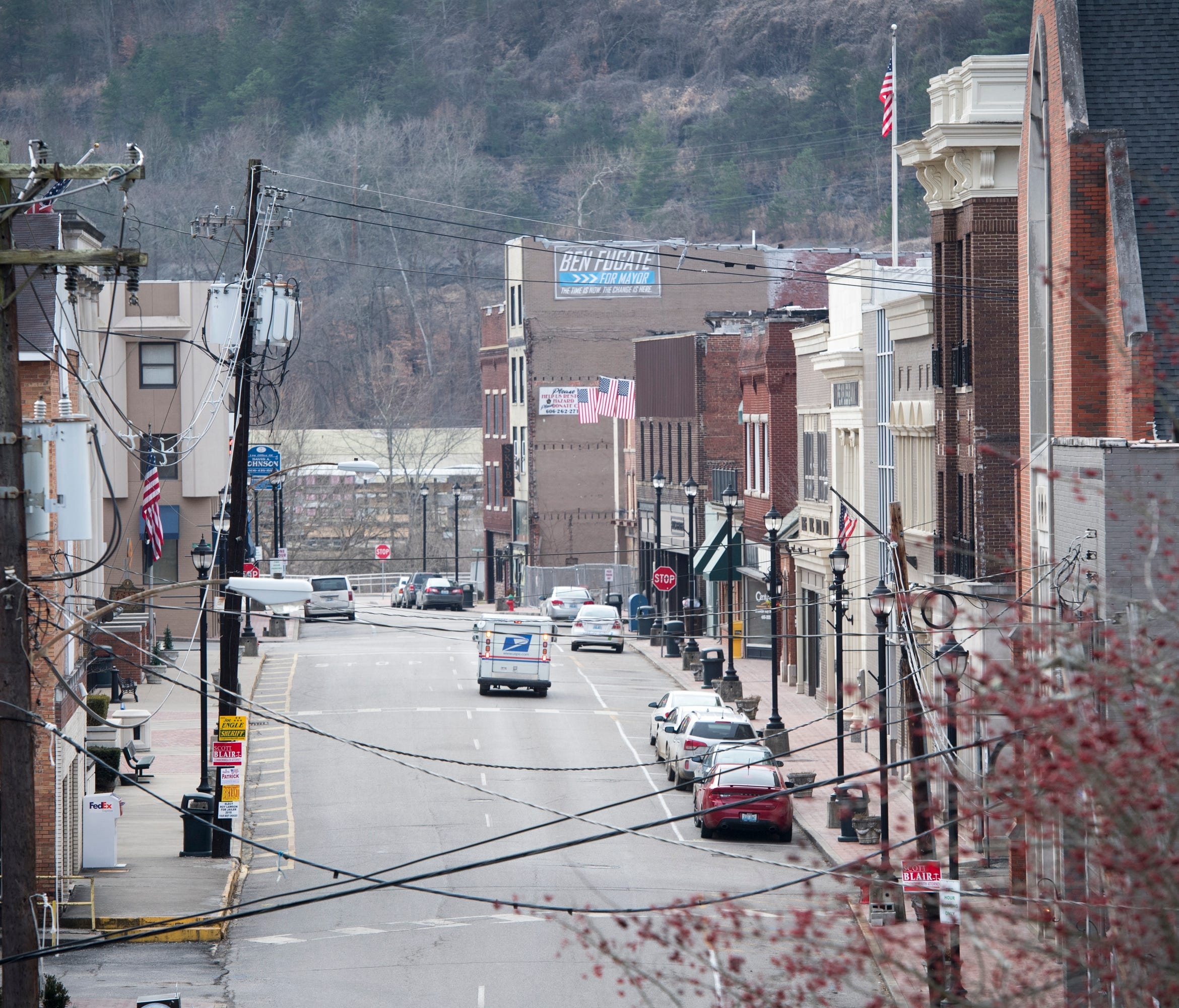 A view down Main Street in the small town of Hazard, Ky., on a quiet Saturday morning. Shorter life expectancy is particularly acute among whites in rural areas of the U.S. such as Hazard, which is over 90% white.