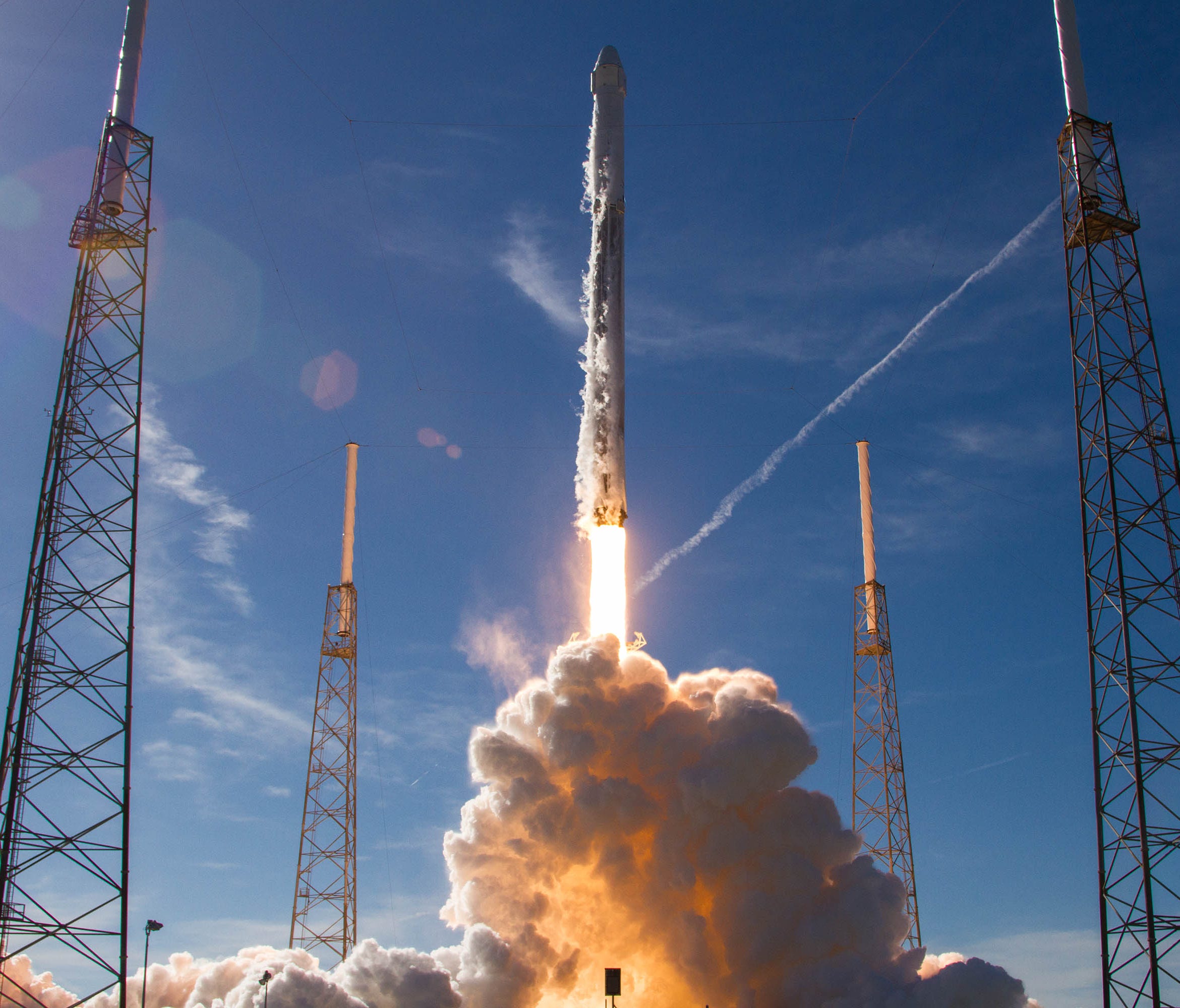 December 2017: A SpaceX Falcon 9 rocket lifts off from Launch Complex 40 at Cape Canaveral Air Force Station with a Dragon spacecraft for the company's 13th mission to the International Space Station.