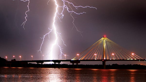 An Aug. 20, 2014, photo shows a bolt of lightning 