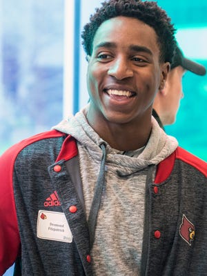 UofL wide receiver Desmond Fitzpatrick was happy to be on the scene at Norton Children's Hospital for a day of community service by the football team. 4/6/17