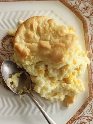 AP PHOTOS
This Thanksgiving side dish recipe offers the best of two worlds by combining corn pudding and spoonbread.
This September 14, 2015 photo shows shortbread corn pudding in Concord, NH. (AP Photo/Matthew Mead)