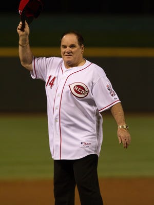 Pete Rose of the Big Red Machine takes the field after the Reds 3-2 win over the Los Angeles Dodgers at Great American Ball Park on Sept. 6, 2013. Since accepting a lifetime ban from baseball in 1989 for gambling on games, Rose has annually requested reinstatement.