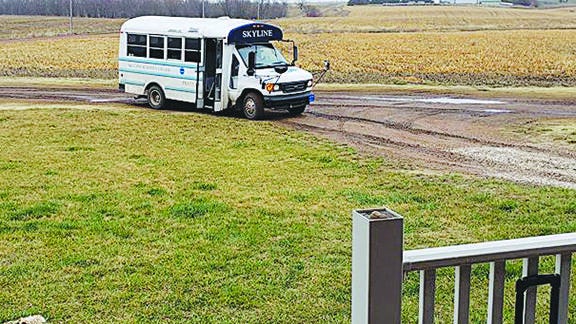 Skyline students in rural areas may be on the look-out for the school mini-bus driven by Principal Diane House as she takes food to USD 438 students in the Pratt area.