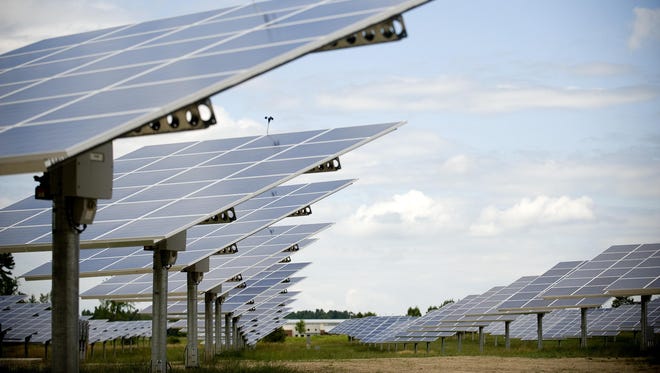 A solar tracker farm in South Burlington, with 382 solar trackers.