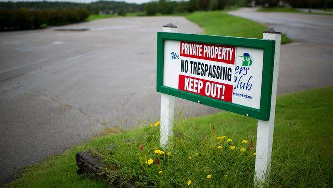 A no trespassing sign sits near the entrance at the Players Club of Henderson Tuesday. The course closed in March of this year.