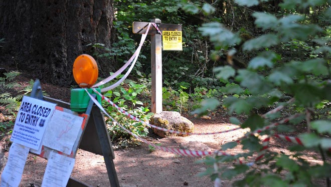 Trail closure signs in the Willamette National Forest.