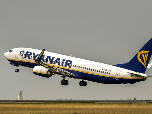 A Ryanair aircraft takes off from Lille Airport in