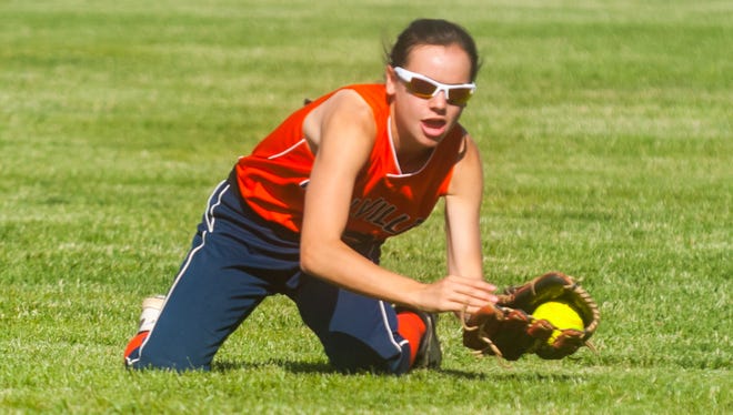 Millville's Abbi Markee, seen here making a diving catch against Cherokee in 2017, has been a consistent hitter despite key changes to her approach. She's a four-year starter for the Thunderbolts.