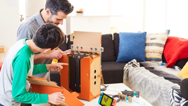Assembling Nintendo Labo's Robot Kit.