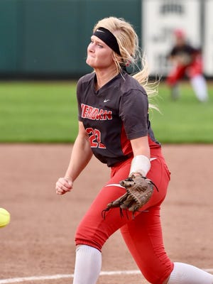 Liv Johnson fires a pitch in the fifth inning against Vincent Warren on Wednesday in a Division II district final at Ohio University.