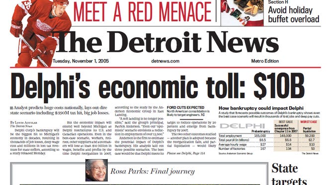 The front page of The Detroit News on November 1, 2005.