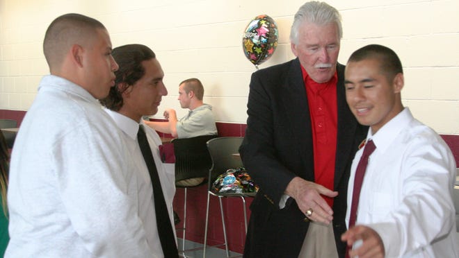 
Some ROP students talk with Chris Burford, who had been the guest speaker at last Thursday’s validation/graduation ceremony at Silver State Academy.
