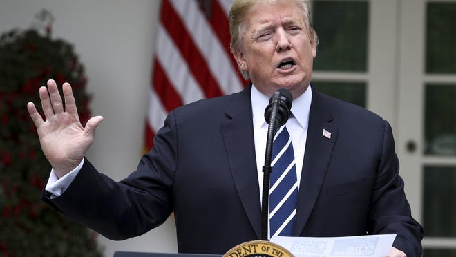 President Donald Trump speaks in the Rose Garden of the White House on Wednesday, May 22, 2019 in Washington, D.C. (Oliver Contreras/Sipa USA/TNS)