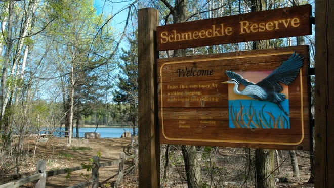 
A great blue heron rising up off a sign welcomes visitors to Schmeeckle Reserve on the University of Wisconsin-Stevens Point campus.
