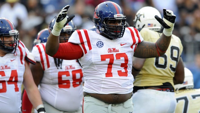 Rod Taylor (73) is battling with Alex Givens for a starting spot at right tackle on Ole Miss' offensive line.