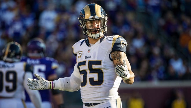 Linebacker James Laurinaitis (55) has signed as a free agent with the New Orleans Saints.