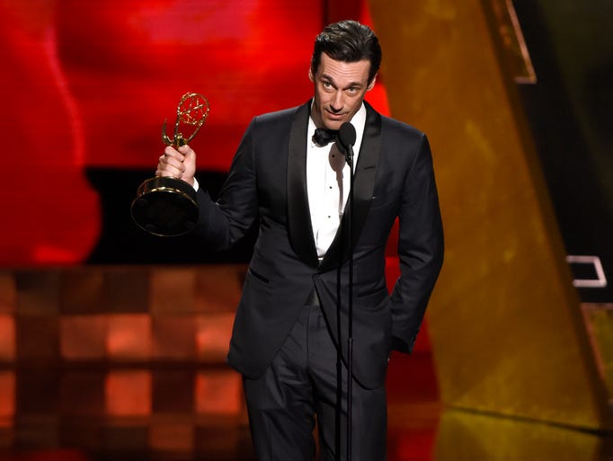 Jon Hamm accepts the award for outstanding lead actor