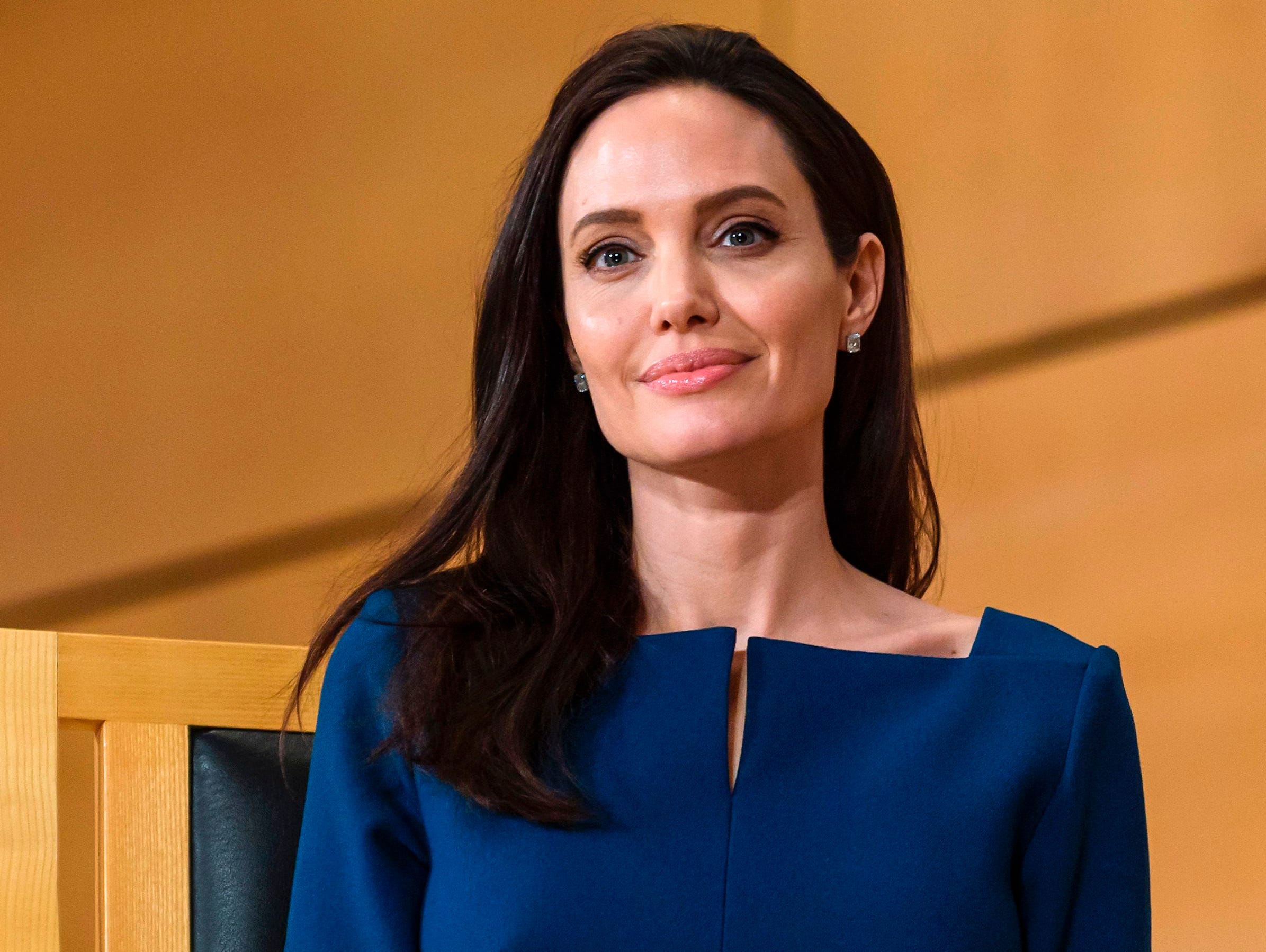 Angelina Jolie attending the annual lecture of the Sergio Vieira de Mello Foundation at the United Nations office in Geneva on March 15, 2017.