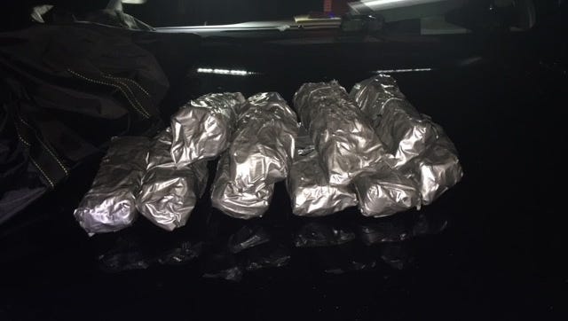 Following a traffic stop on I-40, Agent Kris Byrd with the 24th Judicial District Drug Task Force, discovered approximately 11 pounds of methamphetamine (ICE), shown as it appeared on-scene.