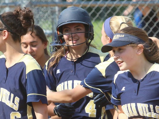 Indian Hills sophomore infielder Sarah Stocker burst