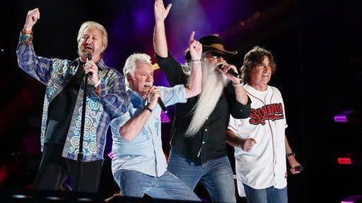 FILE - In this June 12, 2015 file photo, Duane Allen, from left, Joe Bonsall, William Lee Golden, and Richard Sterban of The Oak Ridge Boys perform at LP Field at the CMA Music Festival in Nashville, Tenn.