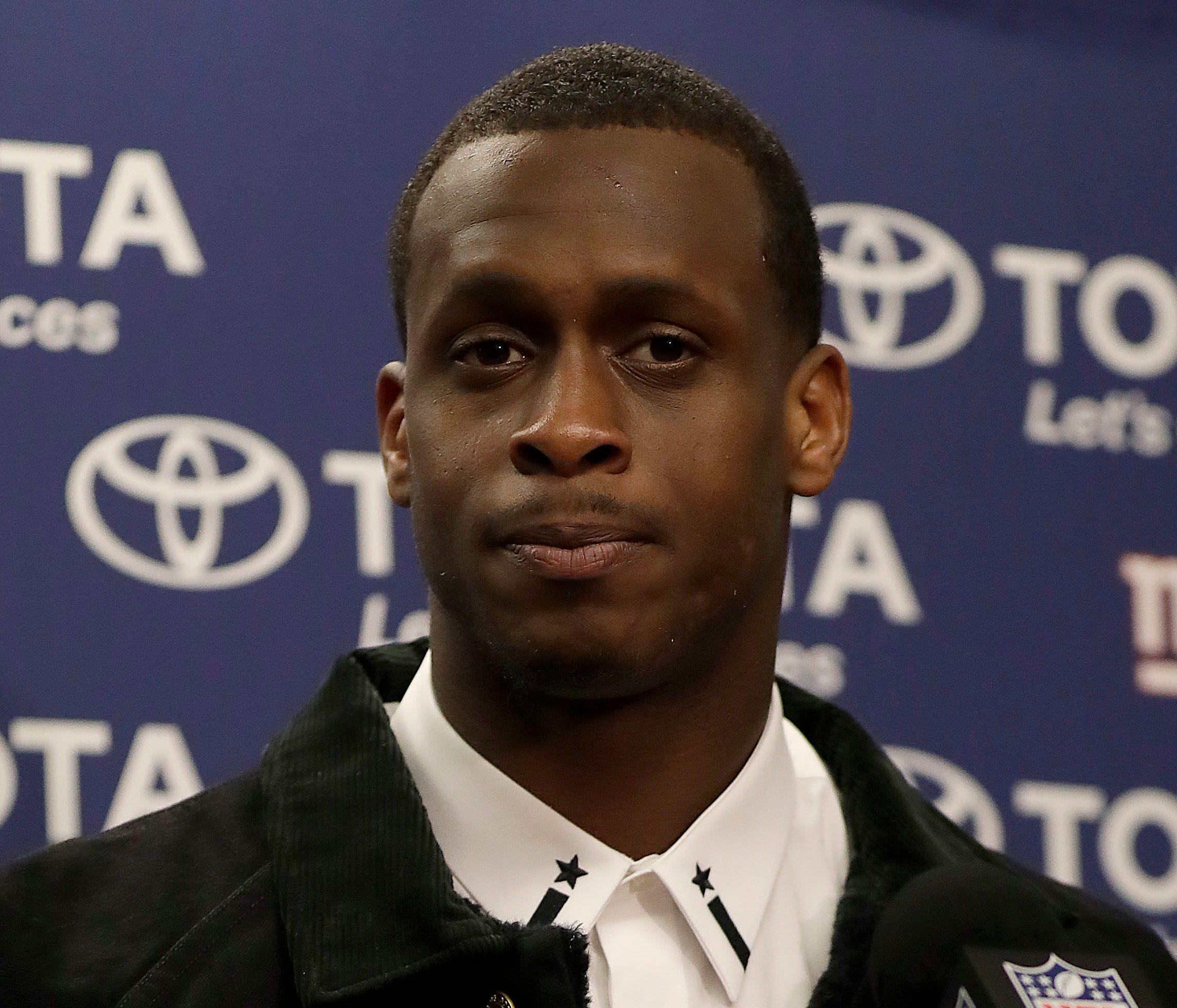 New York Giants quarterback Geno Smith speaks at a news conference after an NFL football game between the Oakland Raiders and the Giants in Oakland, Calif., Sunday, Dec. 3, 2017. (AP Photo/Marcio Jose Sanchez) ORG XMIT: OAS
