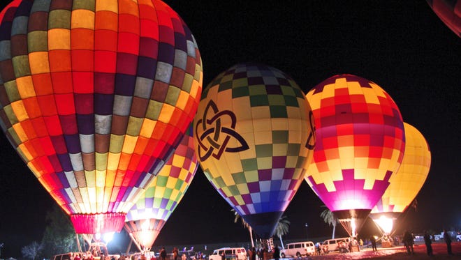 Tethered balloons will light up the darkness during the Night Glow at the Havasu Balloon Festival and Fair.