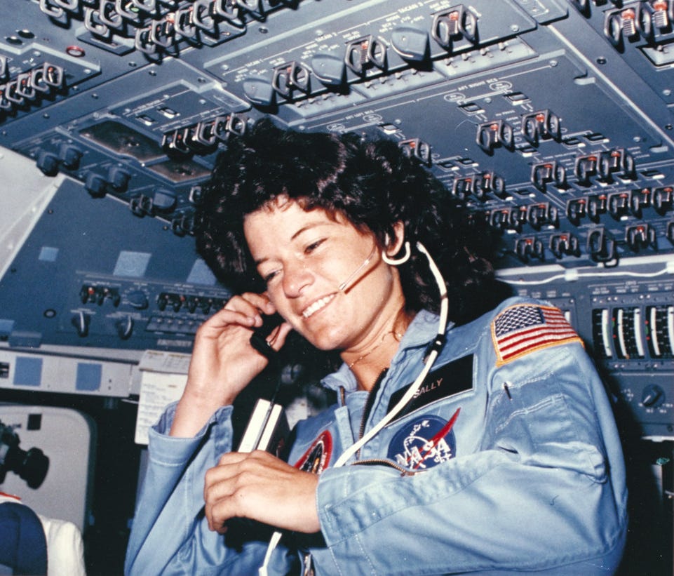 NASA astronaut Sally Ride during a mission on the Challenger Space Shuttle.