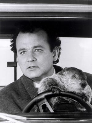 Actor Bill Murray and friend in a scene from the 1993 motion picture "Groundhog Day."