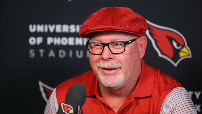 Arizona Cardinals head coach Bruce Arians talks about the upcoming NFL draft on Tuesday, April 18, 2017 in Tempe, Ariz.