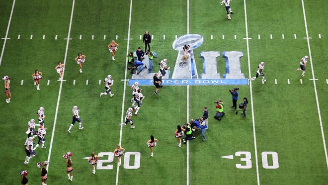 An overhead view of Super Bowl LII.
