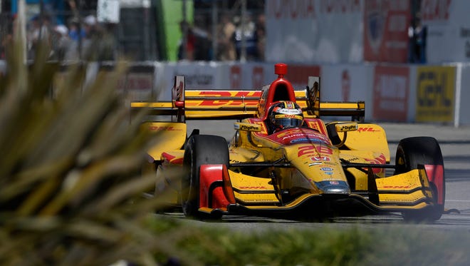 Ryan Hunter-Reay drives for position during the Toyota Grand Prix of Long Beach at Streets of Long Beach.