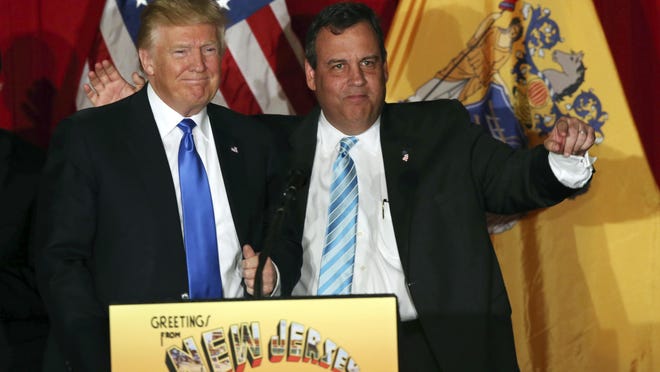 Republican presidential candidate Donald Trump stands with Gov. Chris Christie at a campaign event May 19 in Lawrence Township.