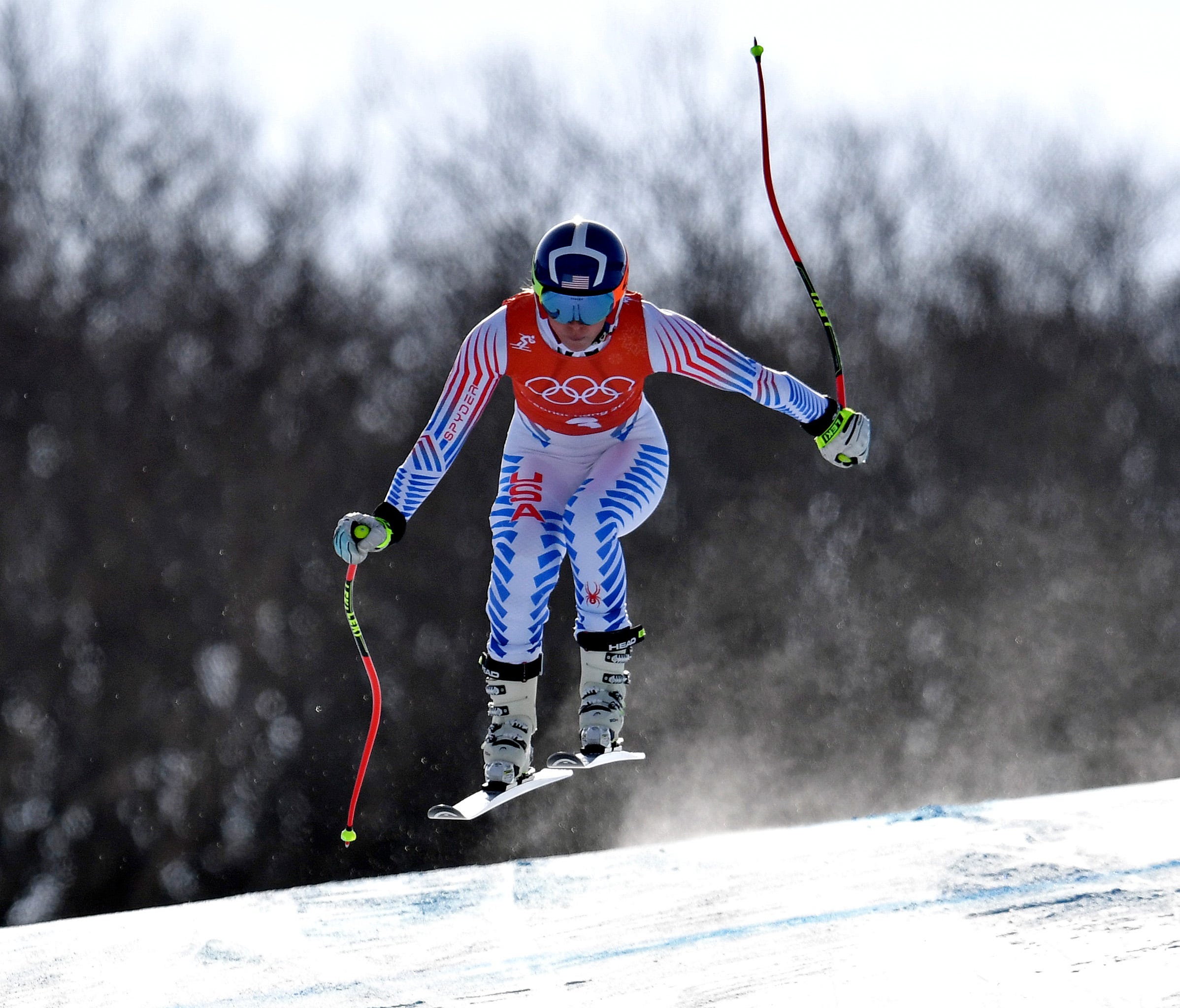 Lindsey Vonn (USA) during training for the women's downhill alpine skiing race.